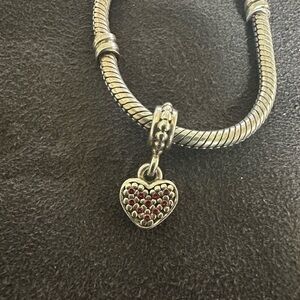 Pandora Red Pave Heart Dangle Charm Sterling Silver Red CZ Retired #791023CZR